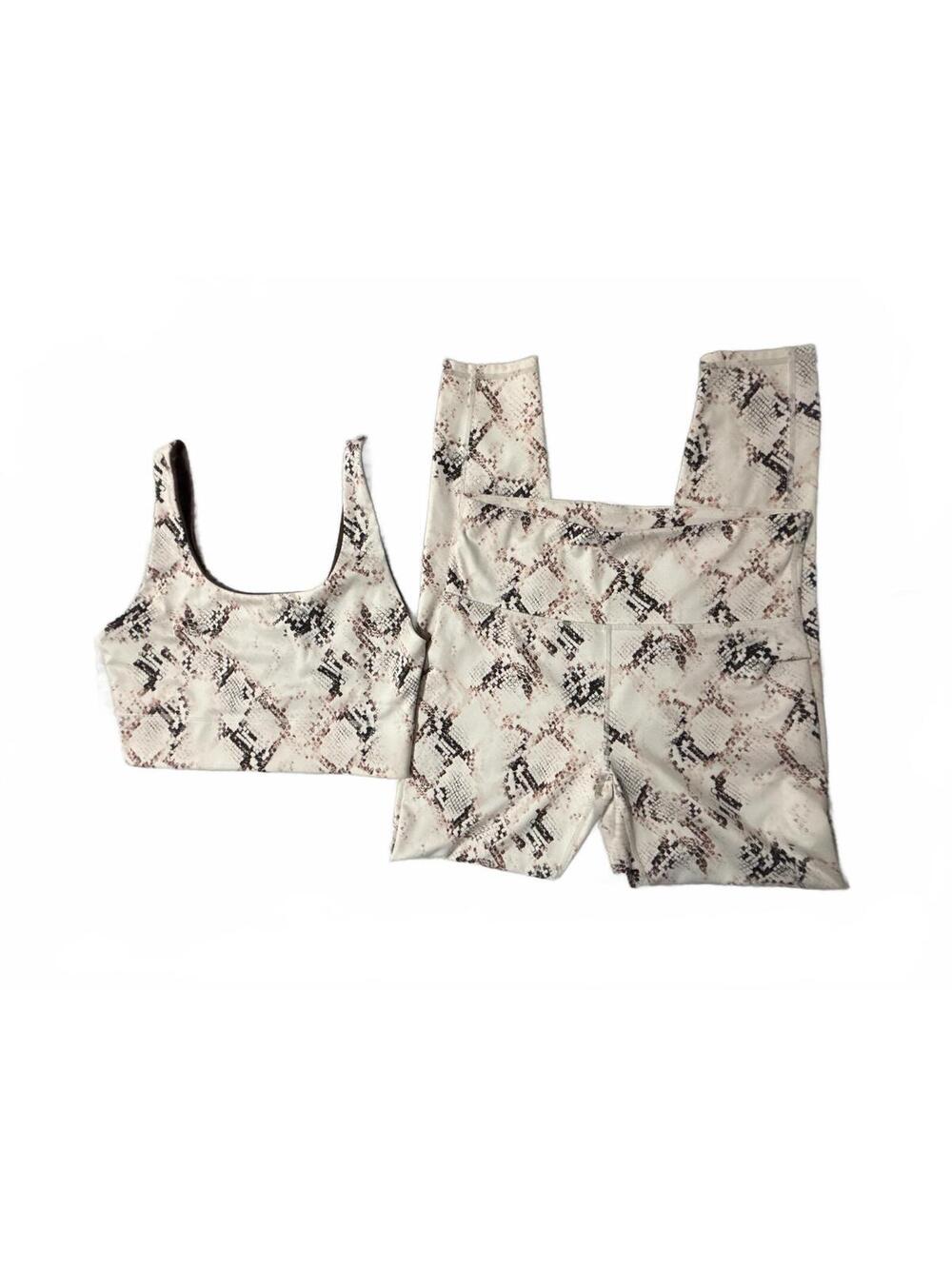 Fabletics Harlyn Reversible Sports Bra Leggings Set S Bowie Snake Print Espresso